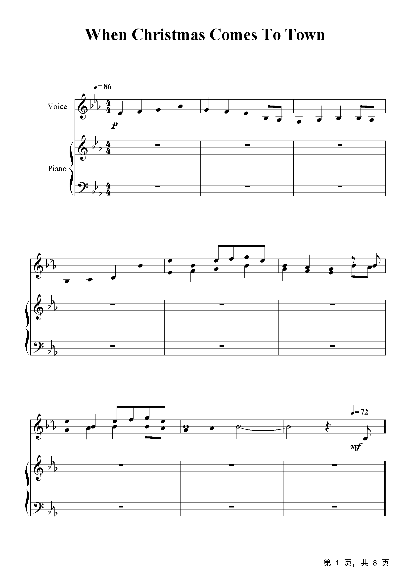 when christmas comes to town钢琴谱_爱尔兰天籁弦乐_降E调_弹唱谱钢琴谱伴奏谱五线谱_钢琴谱钢琴五线谱钢琴简谱